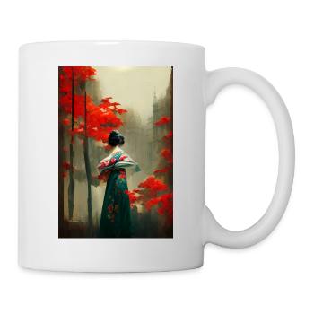 Geisha steht unter roten Ahornbäumen - Tasse - Weiß - Rechts