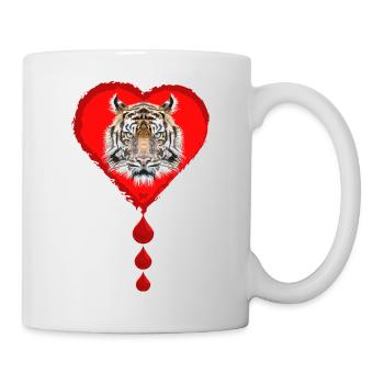 Ein Tiger Design im Herz mit Blutstropfen - Tasse - Weiß - Rechts