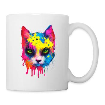 Cat Neon Colors Paint Splatter Colorful - Mug - white - Right