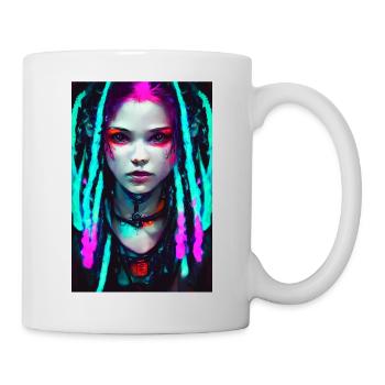 Cyber Goth Girl Neon Colors Dreadlocks Cyber Punk - Mug - white - Right