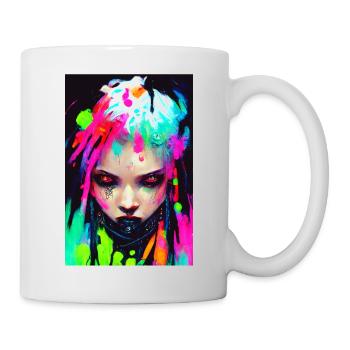 Evil Cyber Goth Girl Neon Colors Dreadlocks Punk - Mug - white - Right