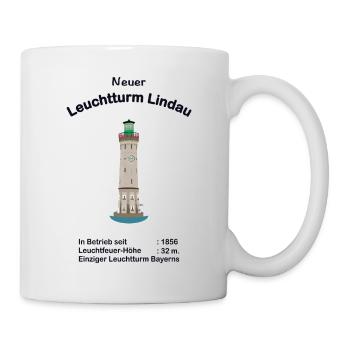 Neuer Leuchtturm Lindau, Bodensee, Zeichnung - Tasse - Weiß - Rechts