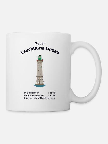 Neuer Leuchtturm Lindau, Bodensee, Zeichnung - Tasse - Weiß