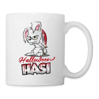Lustiges Halloween Hasi Hase Kaninchen mit Messer - Tasse - Weiß - Rechts