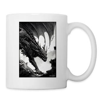 Drache Kreatur Fantasie Schwarz Weiß 2 - Tasse - Weiß - Rechts