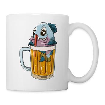 Lustiger Fisch trinkt Bier - Tasse - Weiß - Rechts