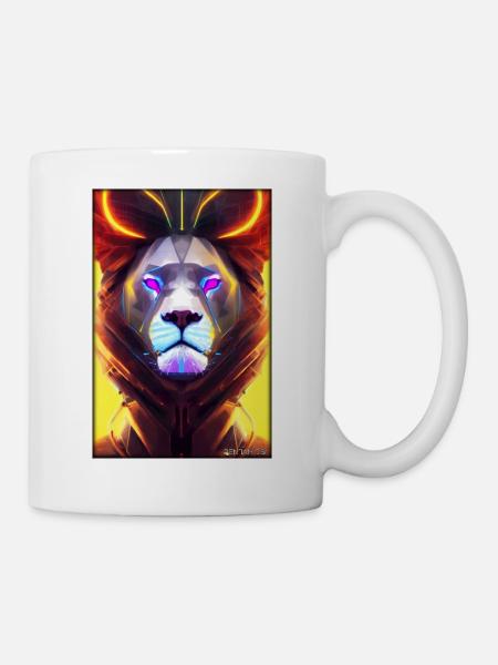 Löwe Raubkatze Cyber Neon Punk Zukunft Sci-Fi - Tasse - Weiß