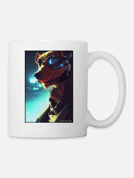 Hund Hundeliebhaber Cyber Neon Punk Zukunft Sci-Fi - Tasse - Weiß