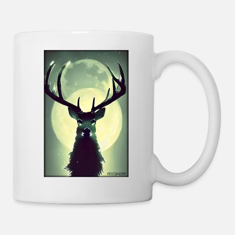 Hirsch Mond Mondlicht Wald Winter Schnee Waldtier - Tasse - Weiß