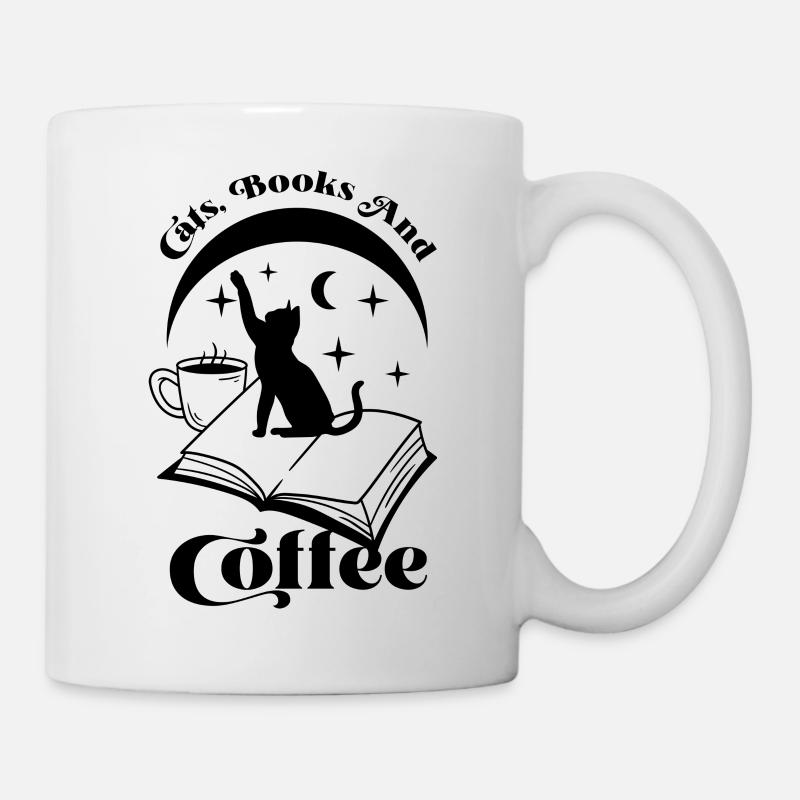 Chat, livre et café - Mug blanc - blanc