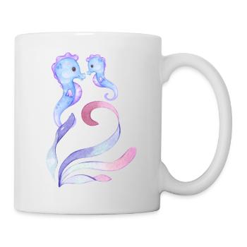 blaue Seepferdchen - Mutter + Kind - Tasse - Weiß - Rechts