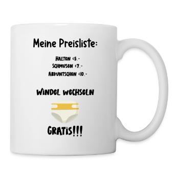 Babygeschenk Baby Body Sprüche Preisliste Windel - Tasse - Weiß - Rechts