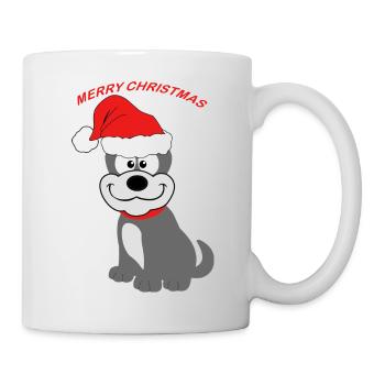 Niedlicher-Hund mit Weihnachtsmütze - Tasse - Weiß - Rechts