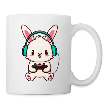00245 Hase mit Kopfhörer und Controller - Tasse - Weiß - Rechts