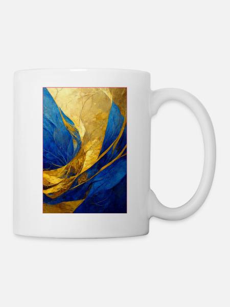 Abstract Painting in Blue and Gold - Tasse - Weiß