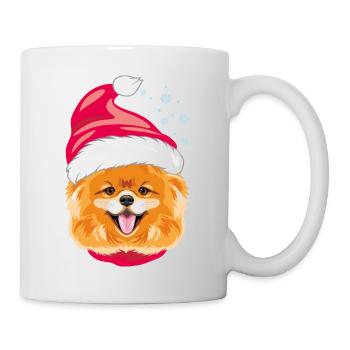 Chien de Poméranie heureux au chapeau du Père Noël - Mug blanc - blanc - Droite