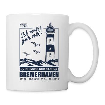Bremerhaven, Nordsee Hafenstadt Hafen Leuchtturm - Tasse - Weiß - Rechts