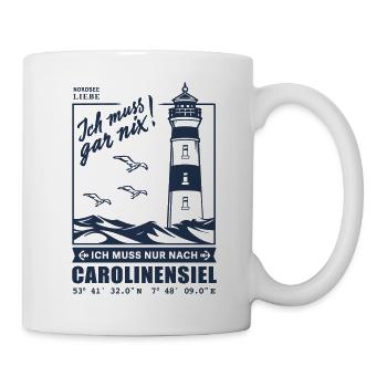 Carolinensiel Urlaub Nordsee Hafen Leuchtturm - Tasse - Weiß - Rechts