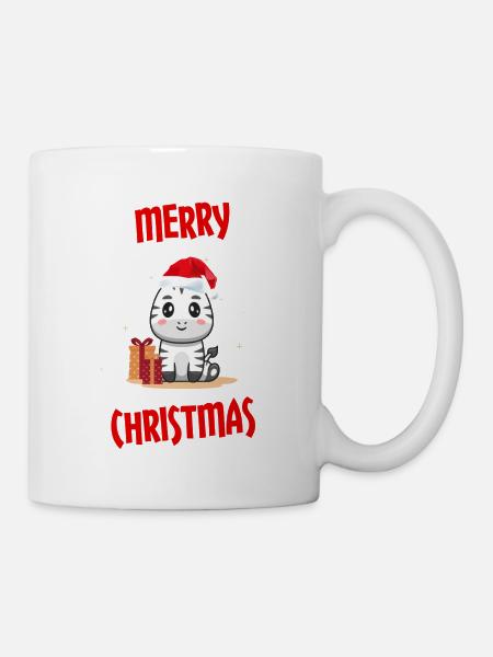 Christmas with zebra and Christmas hat - Mug - white