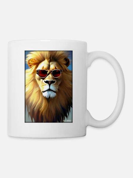 Löwe Sonnenbrille Raubkatze Wildtier Löwenkopf - Tasse - Weiß