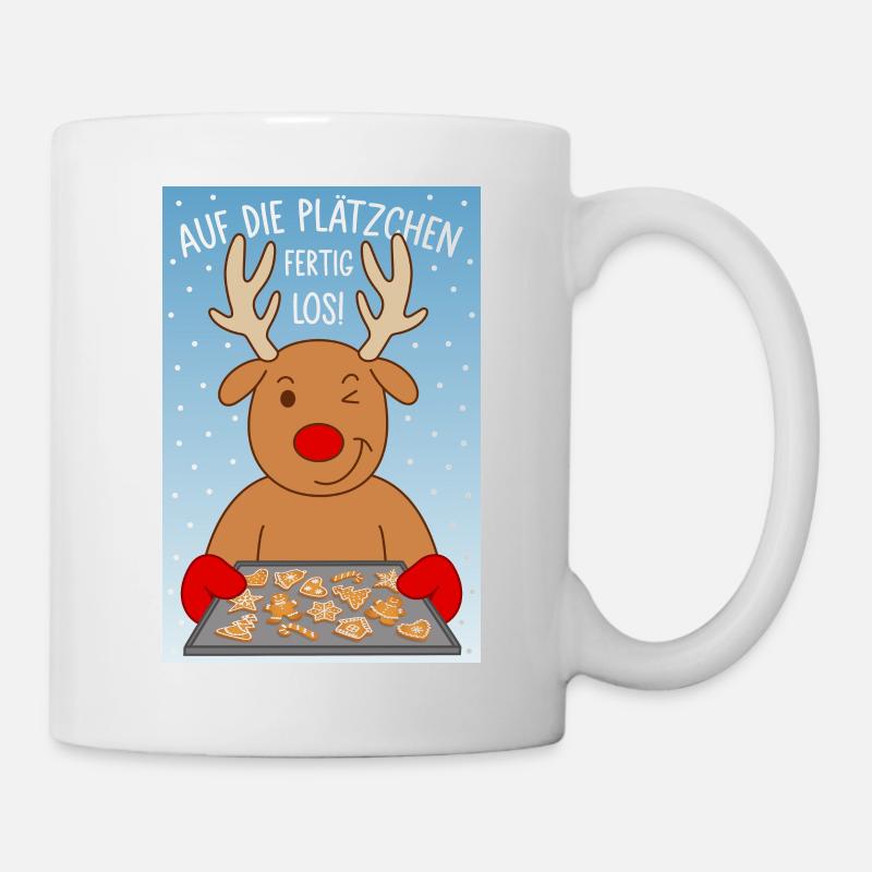 Rentier Backen Spruch Auf die Plätzchen fertig los - Tasse - Weiß