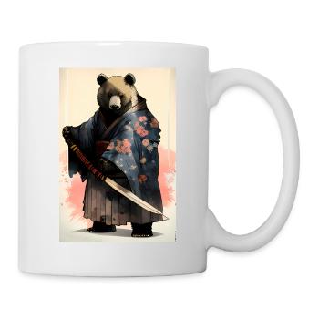 Bear in kimono with samurai sword in ukiyo style - Mug - white - Right