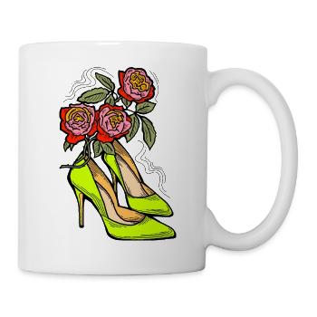 High heels shoes with rose flower. Romantic style. - Mug - white - Right