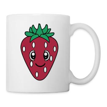 Erdbeere mit Gesicht Lächeln Geschenkidee - Tasse - Weiß - Rechts