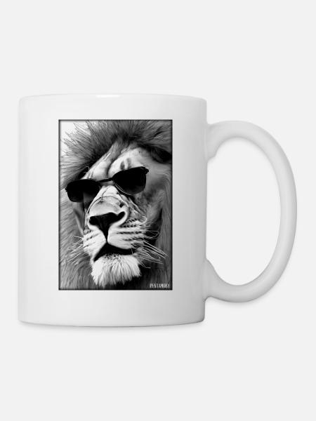 Löwe Sonnenbrille Raubkatze Wildtier Löwenkopf - Tasse - Weiß