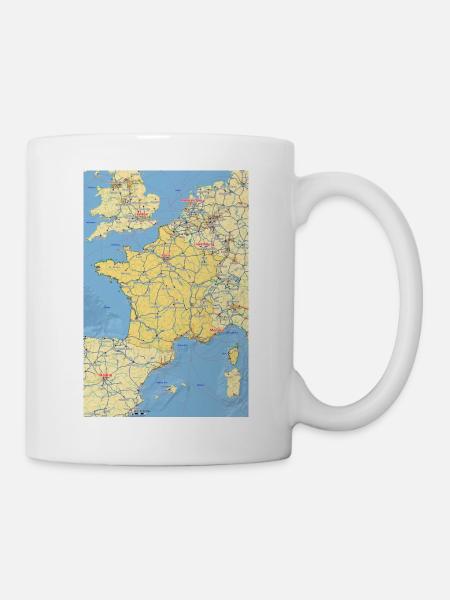Frankreich Karte mit Städten Straßen Flüssen Seen - Tasse - Weiß