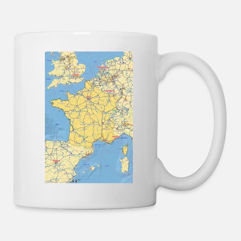 Frankreich Karte mit Städten Straßen Flüssen Seen - Tasse - Weiß