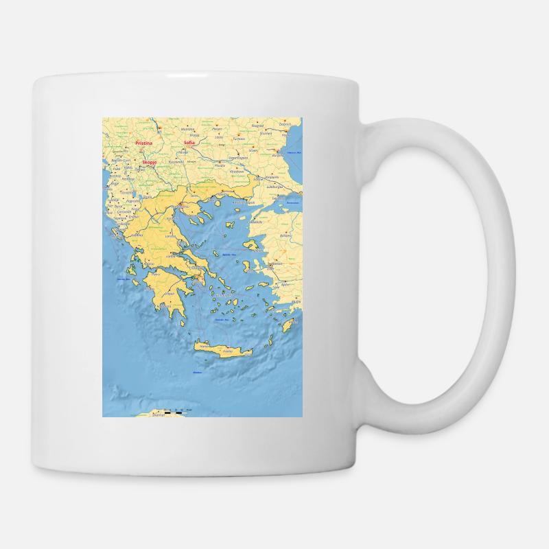 Greece map with cities, roads, rivers, lake - Mug - white