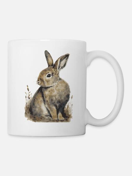 Kaninchen Hase Porträt Wasserfarben Gemälde - Tasse - Weiß