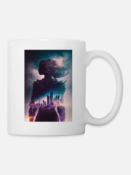 Mme Silhouette avec Futuristic City Bunt - Mug blanc - blanc