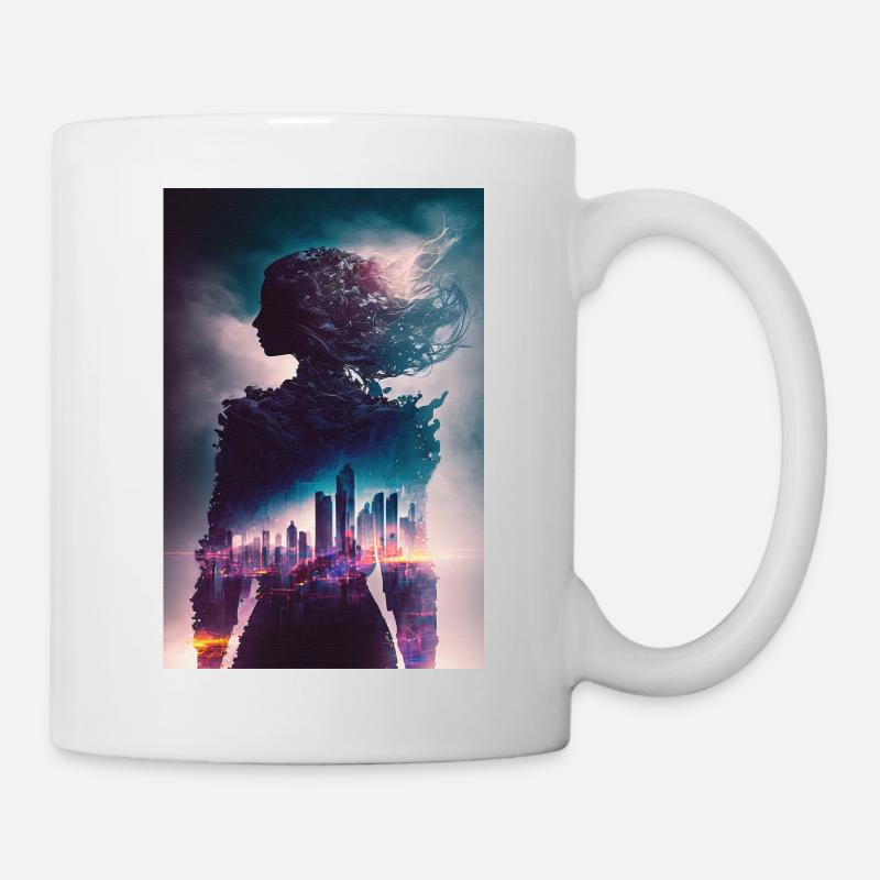 Mme Silhouette avec Futuristic City Bunt - Mug blanc - blanc