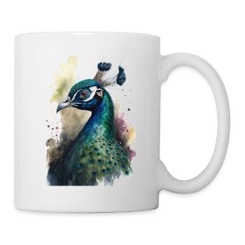 Pfau Wasserfarben Malerei - Tasse - Weiß - Rechts