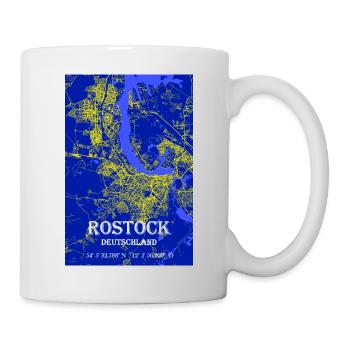 Nachtblaue schön ästhetische Rostock Landkarte - Tasse - Weiß - Rechts