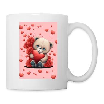 Cute teddy bear with red flowers and hearts - Mug - white - Right