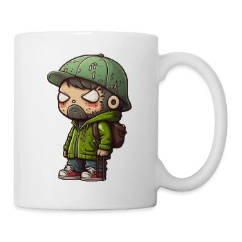 Cool Cartoon Figur mit Rucksack auf Sherlock Mütze - Tasse - Weiß - Rechts