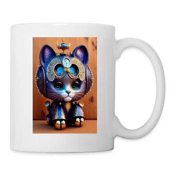 Niedlicher Uhrwerk Baby-Katze Android - Tasse - Weiß - Rechts