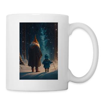 Kind mit Zauberer im Verschneiten Wald Phone Case - Tasse - Weiß - Rechts