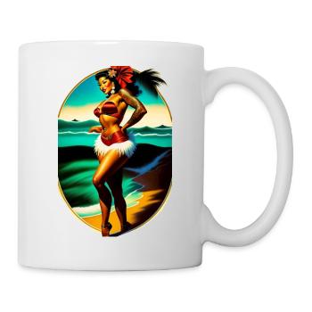 Hula Babe on the beach - Mug - white - Right