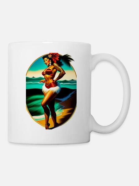 Hula Babe on the beach - Mug - white