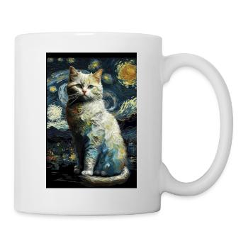 Cat Van Gogh Style starry sky at night cool cute - Mug - white - Right