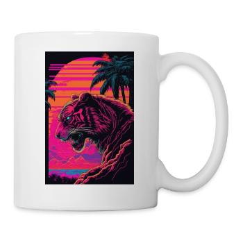 Tiger Vaporwave Retro 80s Palm Beach Summer - Mug blanc - blanc - Droite