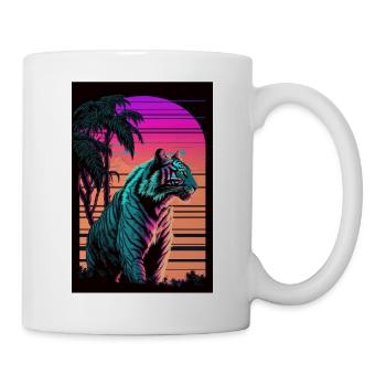 Tiger Vaporwave Retro 80s Palm Beach Summer - Mug blanc - blanc - Droite