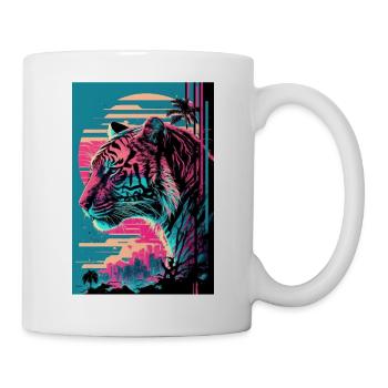 Tiger Vaporwave Retro 80s Palm Beach Summer - Mug blanc - blanc - Droite