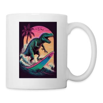 Dino Dinosaur Surfing Surfer Retro Vaporwave - Mug blanc - blanc - Droite