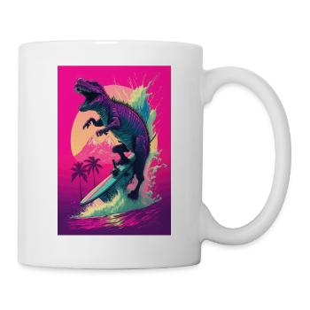Dino Dinosaur Surfing Surfer Retro Vaporwave - Mug blanc - blanc - Droite