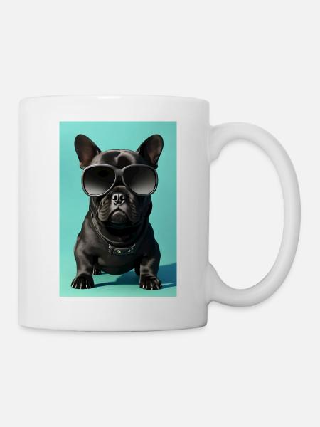 cute black french bulldog with sunglasses - Tasse - Weiß